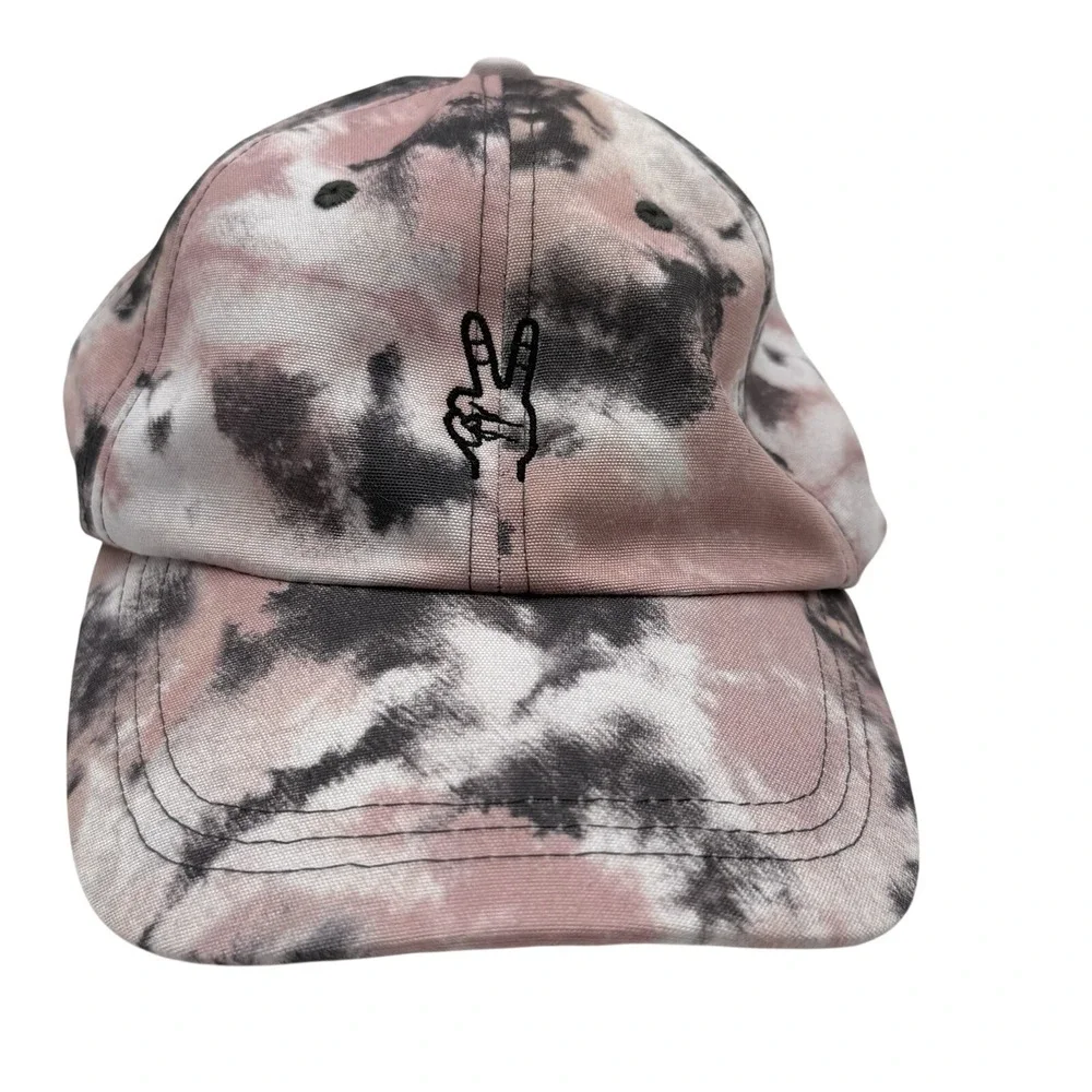 Tie-Dye Peace‎ Sign Embroidered Baseball Cap Pink Black White One Size